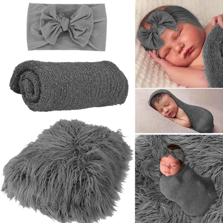 3PCS Newborn Baby Photography Props Baby Blanket Posing Headband Blanket for Photo New Born Baby Gift Set