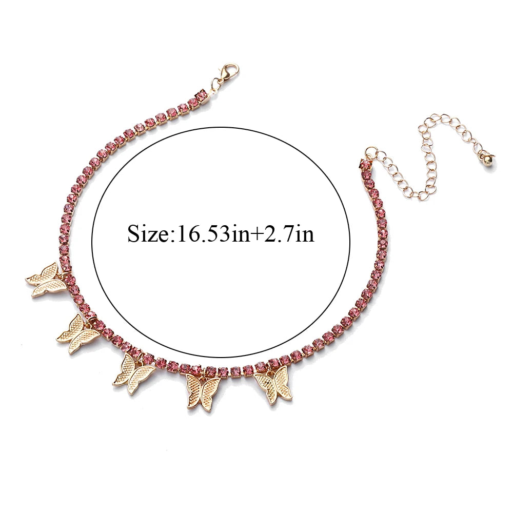 Butterfly Necklace for Women Jewellery Butterfly  Choker Shiny Crystal Clavicle Chain Bling Bling Jewelry