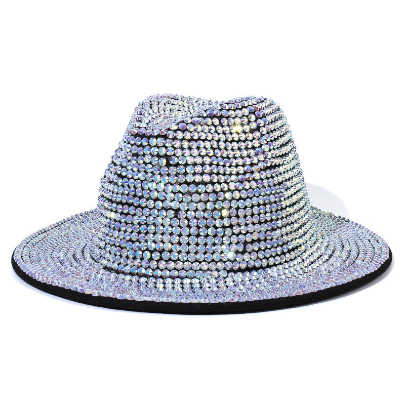 New Adult Wide Brim Sombrero Hip Hop Jazz Hat Men Borsalino Fedora Bucket Hats White Rhinestone Fedora Hats