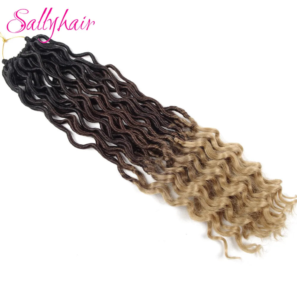 Sallyhair 24 Strands/Pack Faux Locs Curly Crochet Braids Hair Extension 20inch Synthetic Ombre Braiding Hair Purple Loose End