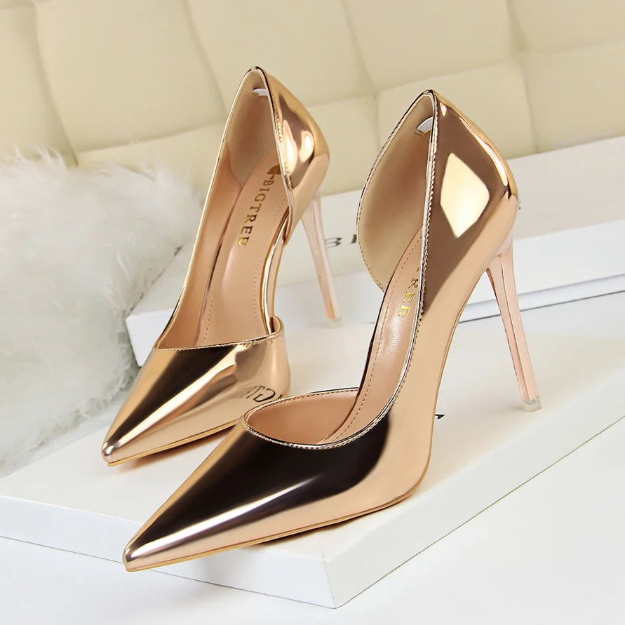 High Heels Simple Stiletto Metal Heel High Heel Shallow Pointed Toe Side Hollow Sexy Single Shoes