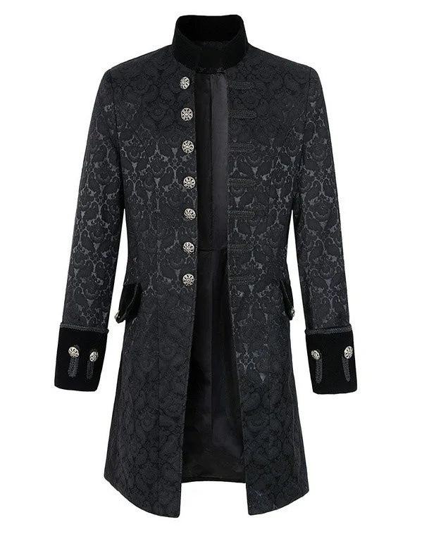 Men's Slim Collar Coats Literary Embroidery Retro Uniform Medieval Coat Solid Color Breasted Coat Stage Props Cosplay Costume