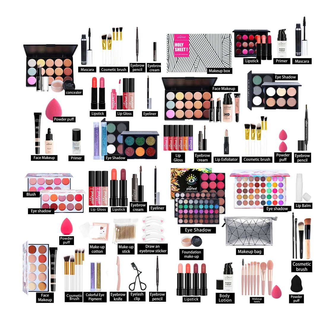20 Styles Makeup Set Eyeshadow Lipstick Eyebrow Pencil Lip Gloss Makeup Brush Powder Nail Polish With Makeup Bag Cosmetics Kit - My Store