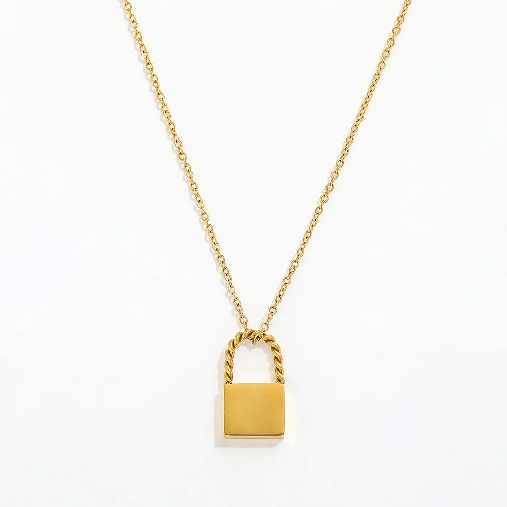 Joolim Jewelry 18K Gold Plated Padlock Pendant Necklace Stylish Stainless Steel Jewelry Gold Jewelry