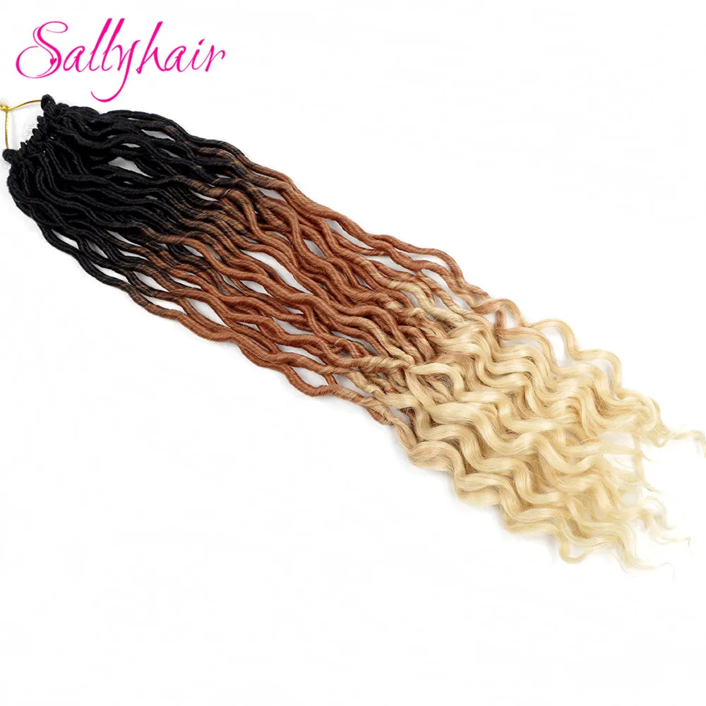 Sallyhair 24 Strands/Pack Faux Locs Curly Crochet Braids Hair Extension 20inch Synthetic Ombre Braiding Hair Purple Loose End