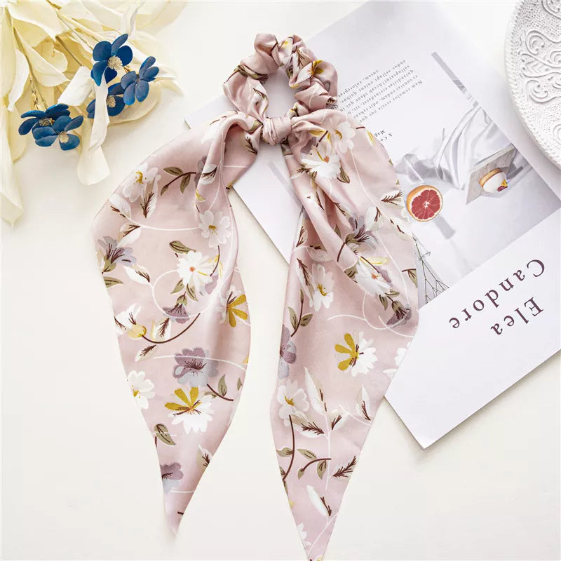 New Fashion Print Bow Scrunchies Hair Ribbon for Women Elastic Hair Band Girls Horsetail Hair Ties Hair Accessories