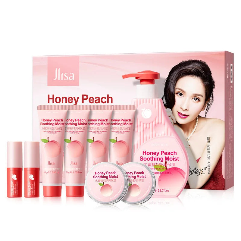 Peach Moisturizing and Delicate Nine-Piece Set Hydrating and Moisturizing Care Set Body Lotion Lip Balm Hand Cream