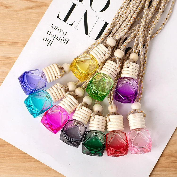 6ml Mini Pocket Glass Perfume Bottle Colorful Rhombus Shape Perfume Diffuser Glass Bottle Empty Bottle Car Hanging Decoration