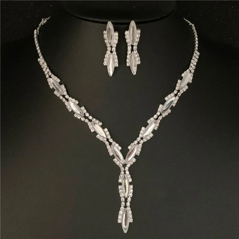 Sexy Wave Bridal Choker Jewelry Set Silver Plated Rhinestone Crystal Necklace Earrings Women Wedding Jewerlry Set