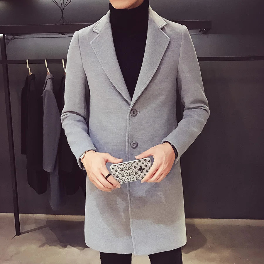 Long Winter Plus Size Men's Coats Hip Hop Men Plain Loose Slim Fit Comfortable Stylish Coat Trench Coat