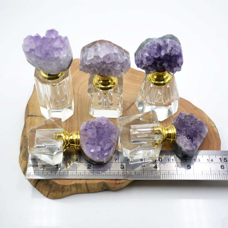 Manufacturer 2ml Natural Gemstone Geode Amethyst White Crystal Perfume Bottle Gemstone Cute Vial Jewelri Jewelry Gift