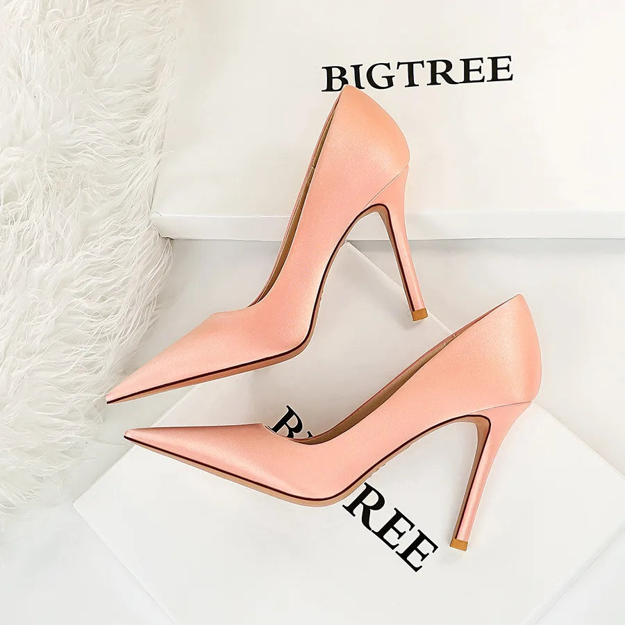 34-43 Fashion Slim Heel Shallow Mouth Pointed Head Sexy Nightclub High Heels Minimalist Super High Heels