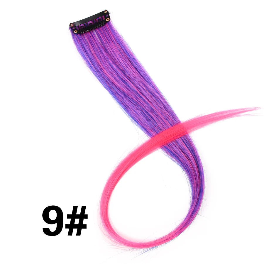 Party Hair Extensions Body Wave Ombre Hairpiece Synthetic Fiber Straight Strands Hair on Hairpins Rainbow Blend in Your Hair