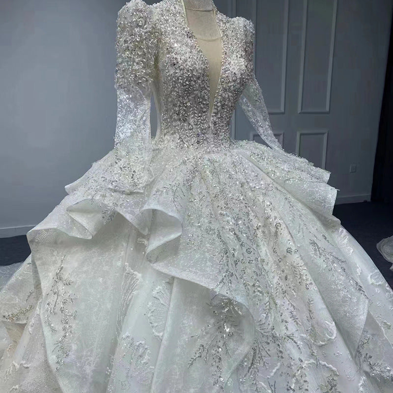 Novia Vestido De Luxury Sequin Beaded Sexy Designer Plus Size Long Sleeve Wedding Bridal Dress Wedding Dresses - My Store