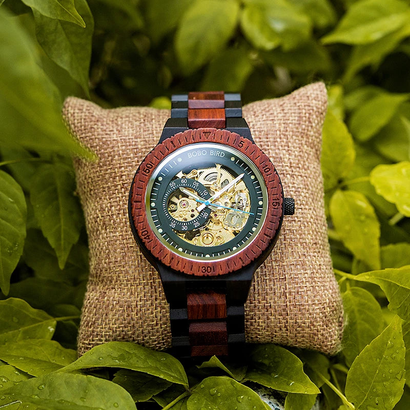 Mechanical Automatic Watches Fashion Luxury Wood Art Design Unique Design Material Traceability Watches Casual Waterproof Watch