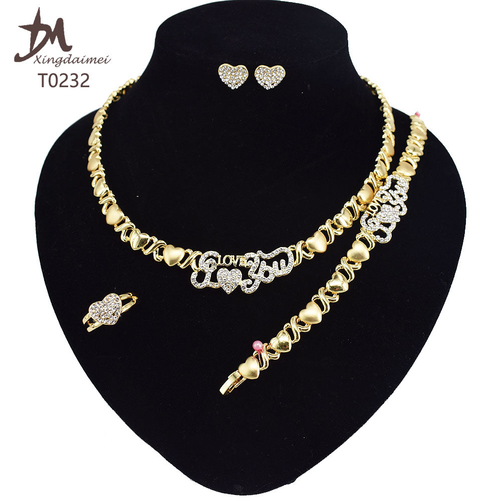 T0245 High Quality 14K Gold Plating Jewelry Women Jewelry Set 14k Gold Plating Diamond XOXO Jewelry Set