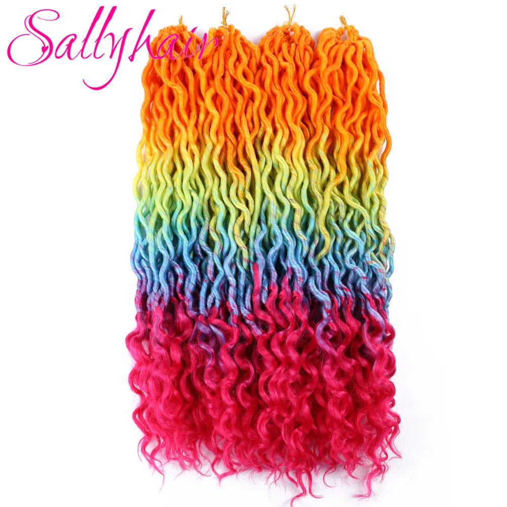 Sallyhair 24 Strands/Pack Faux Locs Curly Crochet Braids Hair Extension 20inch Synthetic Ombre Braiding Hair Purple Loose End