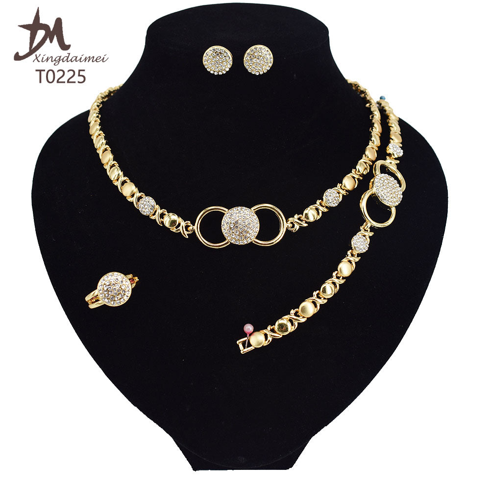 T0245 High Quality 14K Gold Plating Jewelry Women Jewelry Set 14k Gold Plating Diamond XOXO Jewelry Set
