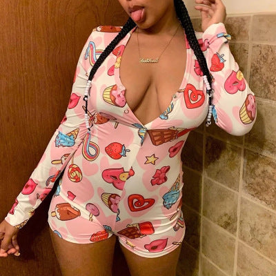 Cheap Wholesale Women Sleepwear Pajama Ladies Longsleeve Romper Onesis Lounge Shorts Sleep Wear Pajamas