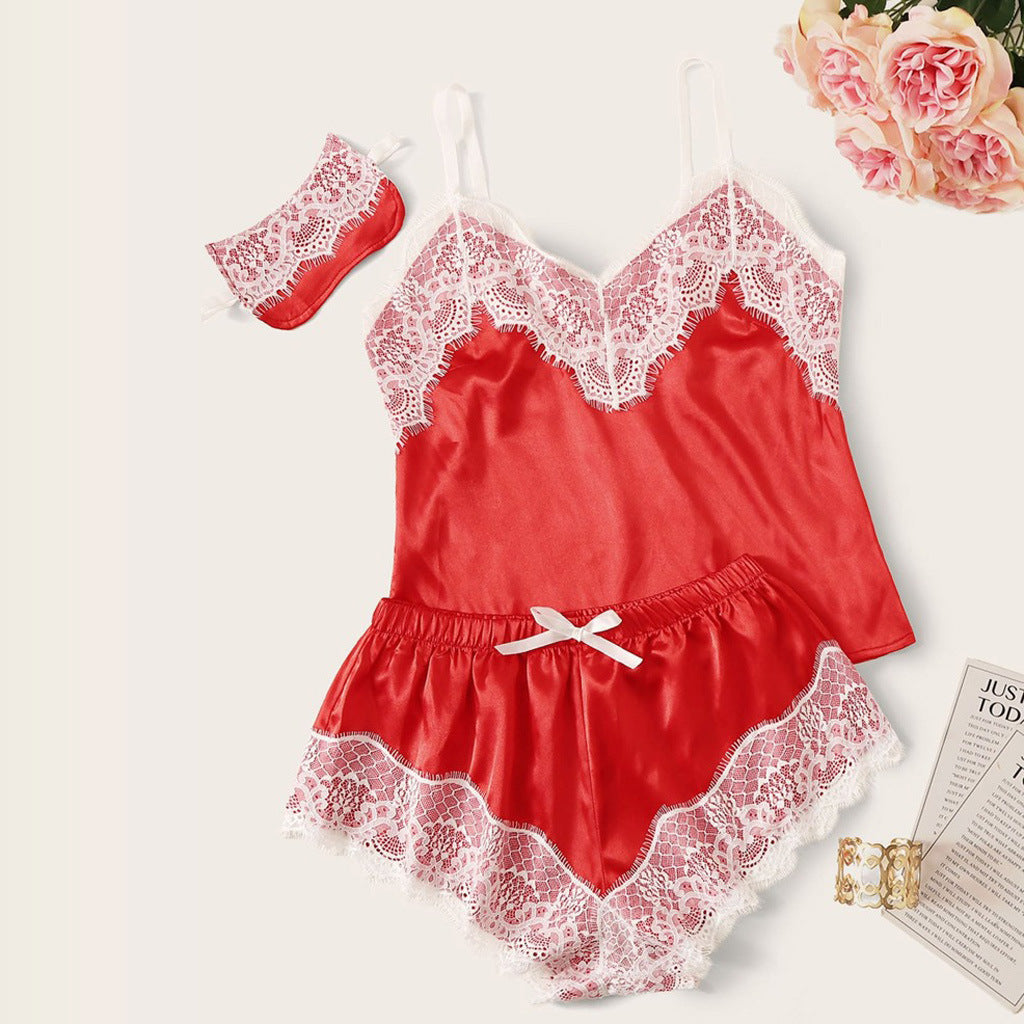 Womens Sets Sexy Lingerie Sleepwear Pajama  Satin Pajamas Cami Shorts Pajamas Set Nightwear