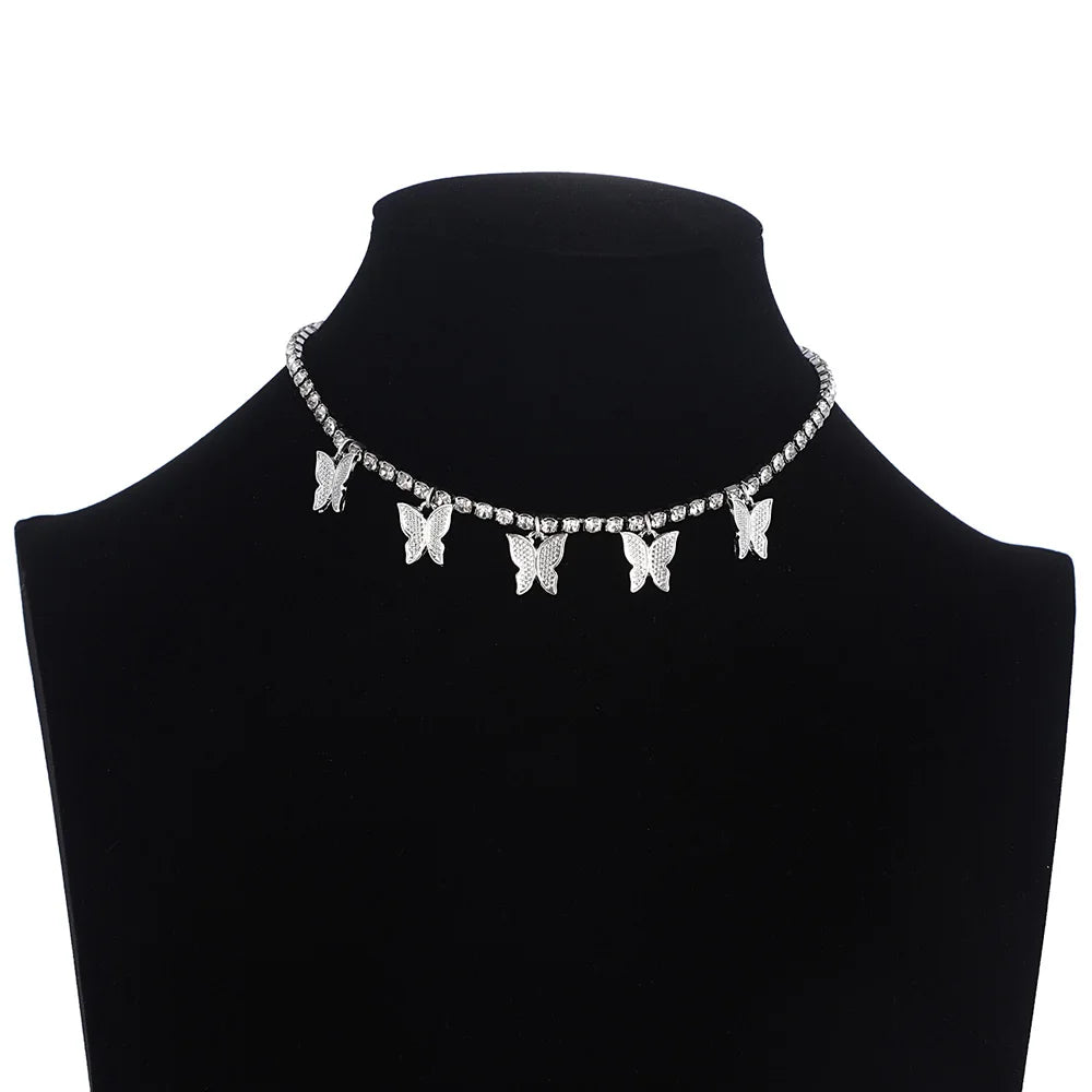 Butterfly Necklace for Women Jewellery Butterfly  Choker Shiny Crystal Clavicle Chain Bling Bling Jewelry
