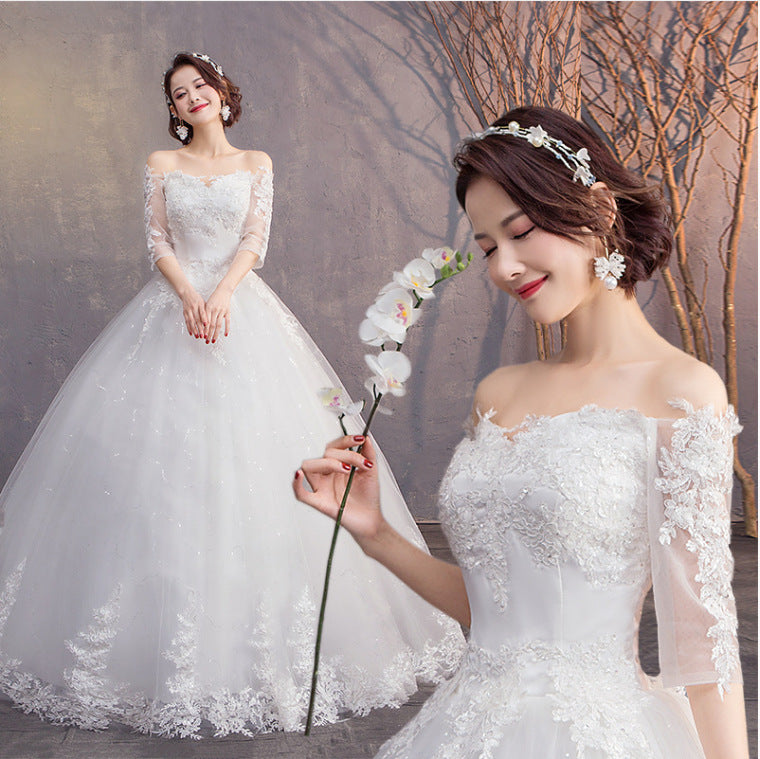 Dacron Dress Lace Long Sleeve Wedding Dresses White New 2021Women Plain Summer Winter Bride Classic - My Store