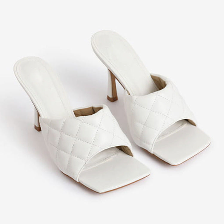Classic Stiletto Heel Ladies Sandals Individual Heels Square-Toe Solid Shoes Women