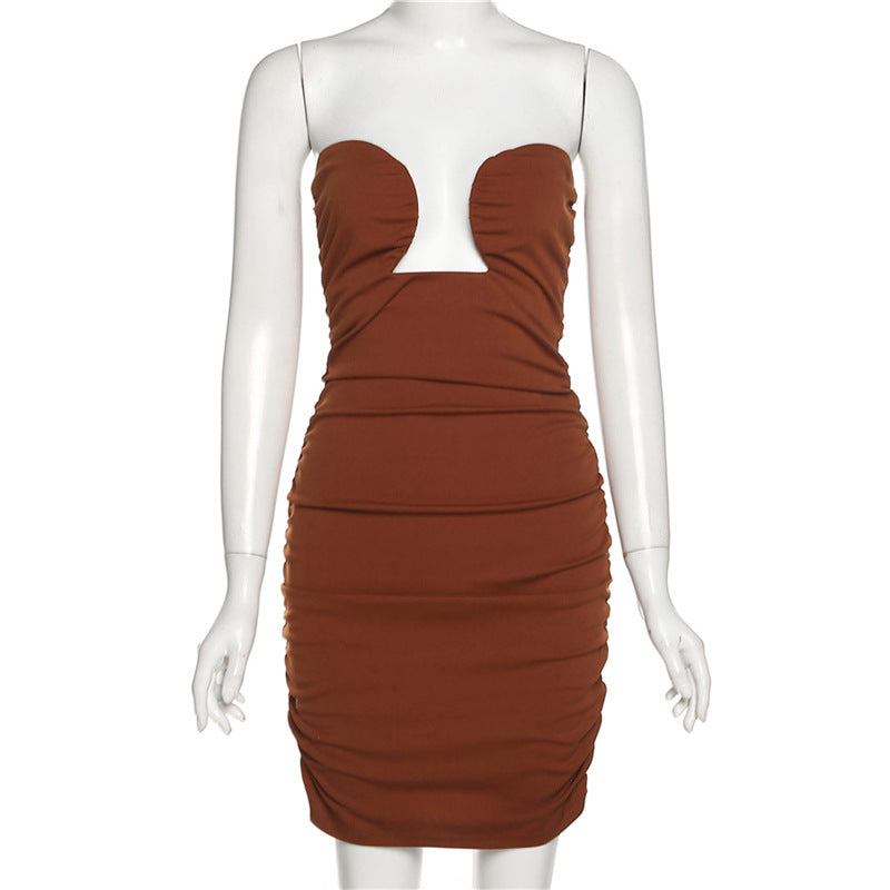 New Fahion Dresses Women Hollow Out Backless Sleeveless Pleated Sexy Midi Girls' Dresses Bodycon Dress