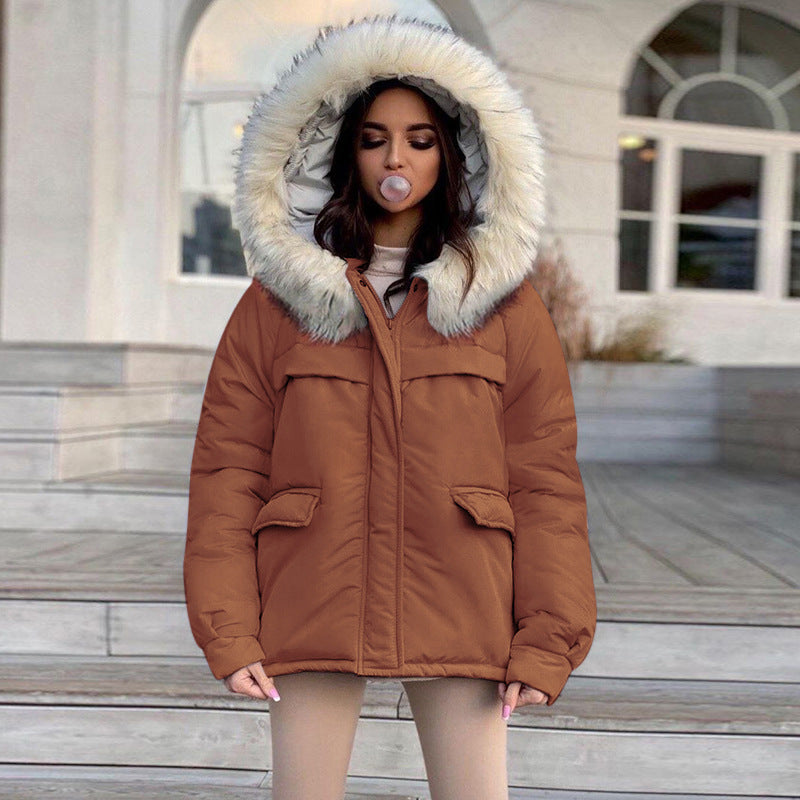 Wholesale Ladies Down Coat Short Fur Collar Hood Women Winter Reversible Coats Parka Woman Coat Puffer Jacket