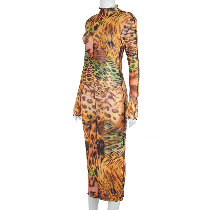 Fall Fashion New Long Sleeve Dresses Women Print Winter Dresses Turtleneck Women Clothing Dress