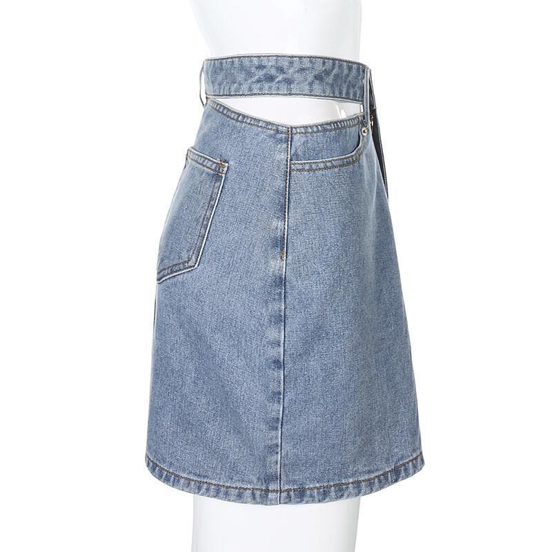 New Large Size Women's Hip Skirt Solid Color Denim Short Jeans Skirts Ladies Blue Jean Skirt