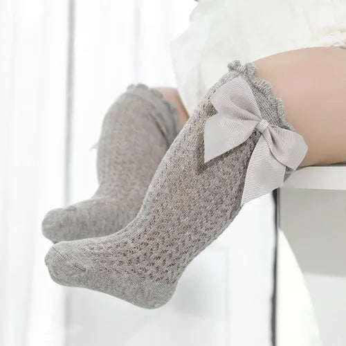Lawadka Baby Girl Socks Toddler Baby Bow Cotton Summer Mesh Baby Knee Socks Newborn Infant Non-Slip Long Baby Boys Socks 0-2t