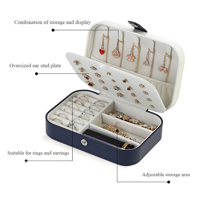 Jewelry Box for Earrings Ring Necklaces Storage PU Leather Box for Jewelry Portable Organizer for Jewelry Travel Jewelry Case