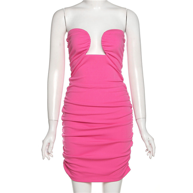 New Fahion Dresses Women Hollow Out Backless Sleeveless Pleated Sexy Midi Girls' Dresses Bodycon Dress