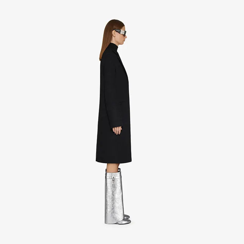 Silver Shark Boots Women Luxury Knee High Boot Designer Shoes Ladies Wedge Fold Boots New Fashion High Heels