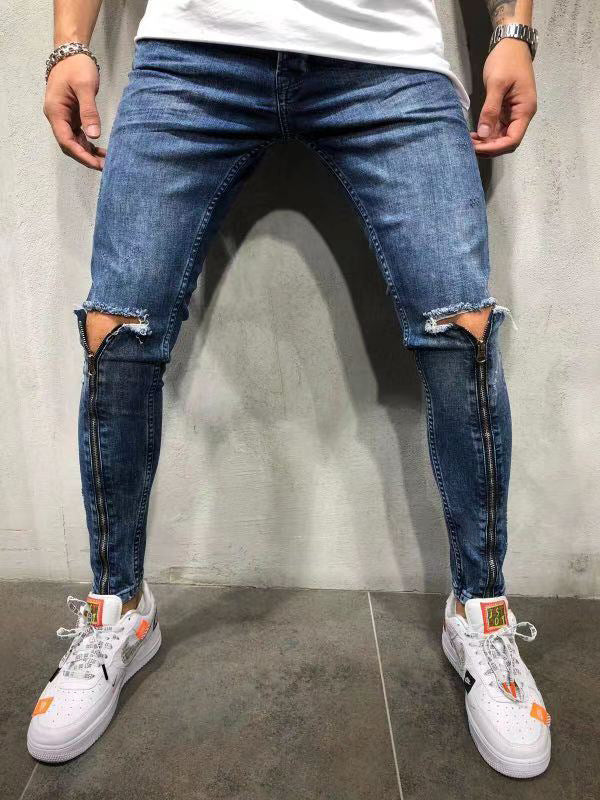 Wholesale Trendy Jeans for Men Stretch Distressed  Skinny  Casual Pant Men Jeaans Mid Waist Baggy Destroyed Ripped Jeans Men