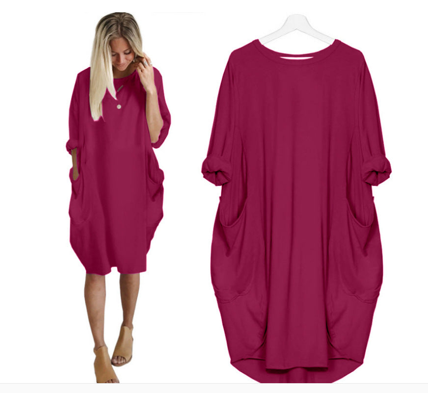 Loose Oversized Womens Dresses Summer Baggy Pockets Dresses Women Casual Knee Length Womens Dress 2020