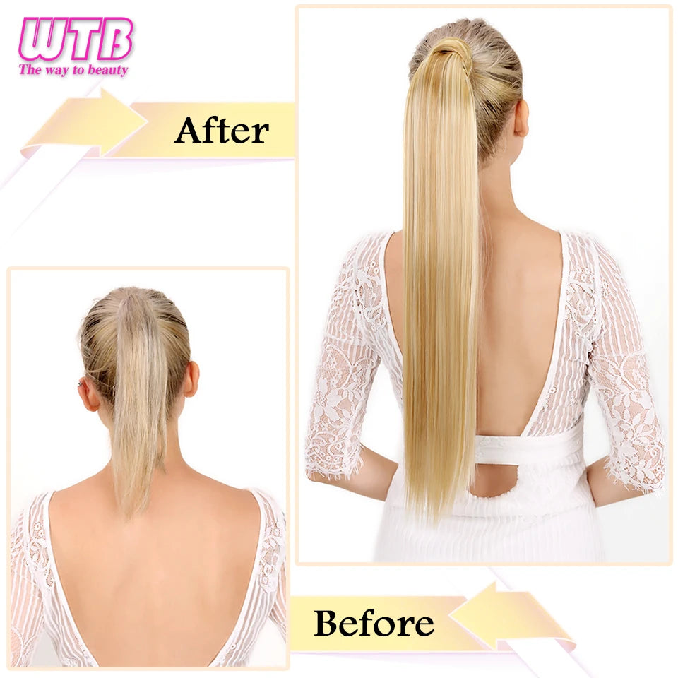 WTB Synthetic Wrap Wround Ponytail Hair Extension Long Straight Women's Clip in Hair Extensions Pony Tail False Hair 32 Inch