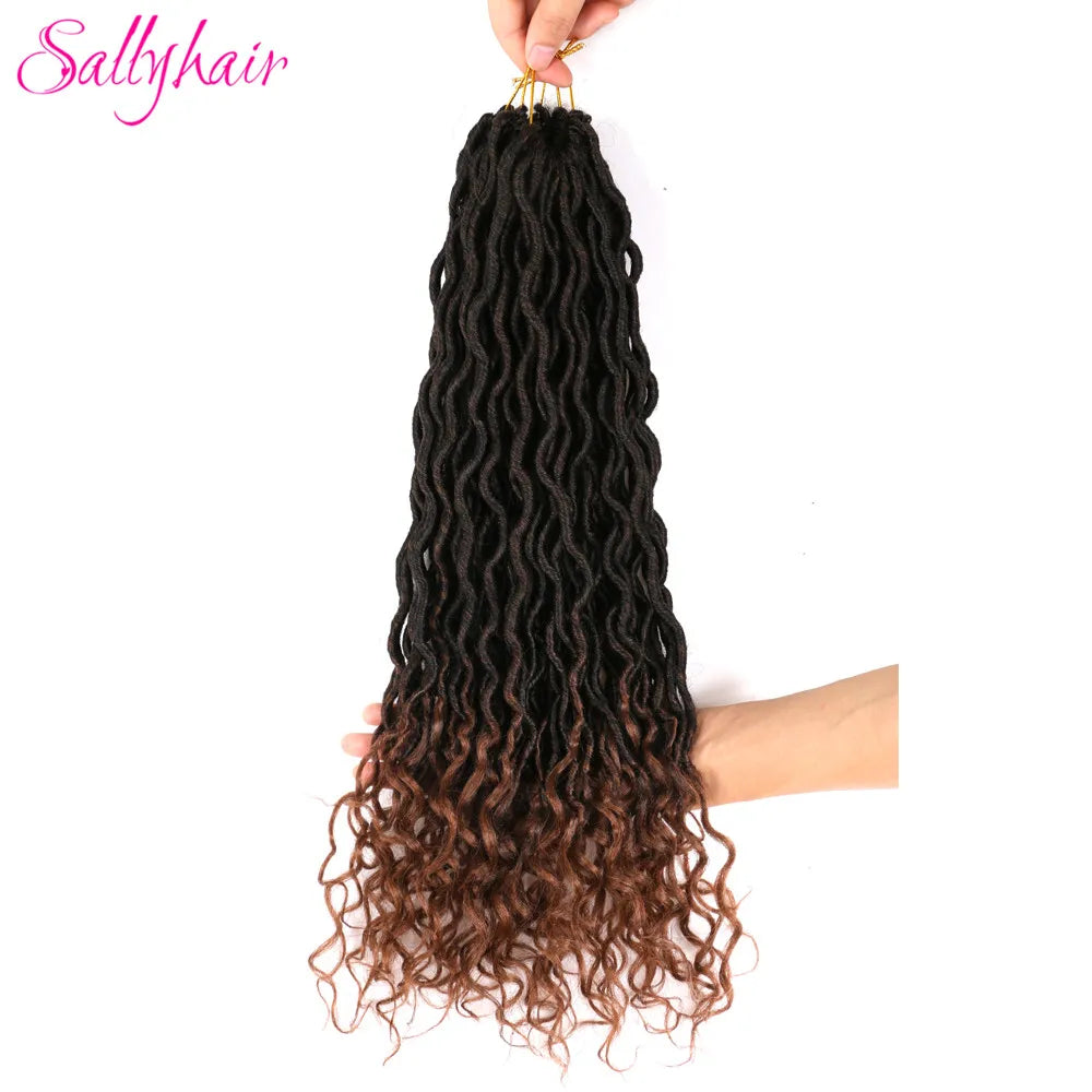 Sallyhair 24 Strands/Pack Faux Locs Curly Crochet Braids Hair Extension 20inch Synthetic Ombre Braiding Hair Purple Loose End