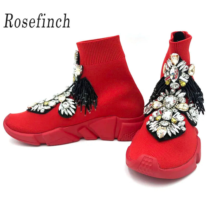 Crystal Sock Sneaker Shoes Women Shoes With Crystals Rhinestone Sock Shoes Fashion Sneakers Women Short Boot Shoes WK85