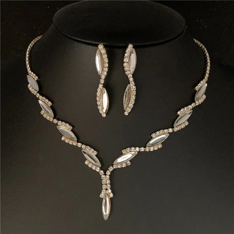 Sexy Wave Bridal Choker Jewelry Set Silver Plated Rhinestone Crystal Necklace Earrings Women Wedding Jewerlry Set