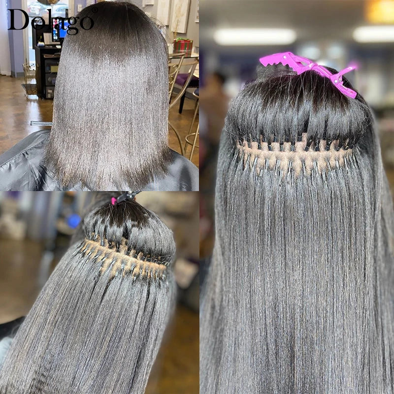 Microlink Hair Extensions Human Hair Extension I Tip Hair Extensions for Women Natural Black Brazilian Straight Virgin Bulk Hair