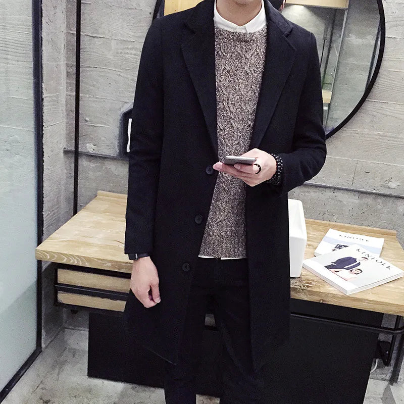Long Winter Plus Size Men's Coats Hip Hop Men Plain Loose Slim Fit Comfortable Stylish Coat Trench Coat