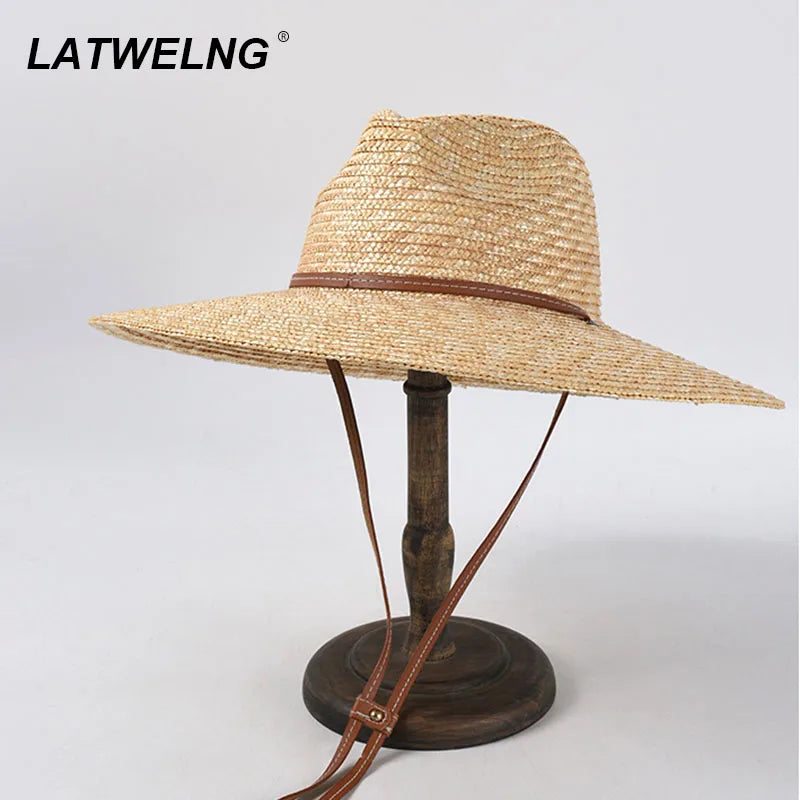 New Belt Strap Straw Sun Hat for Women Fashion Vacation Beach UV Hats WideBrim Panama Hats Outdoor Wholesale