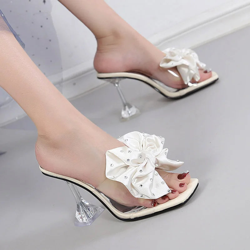 Summer Fashion Sandals Colorful Heel Fashion Luxury Shoes Ladies Women 2025 Heels Bow Knot Half-Slip High Heels 6CM and 9CM