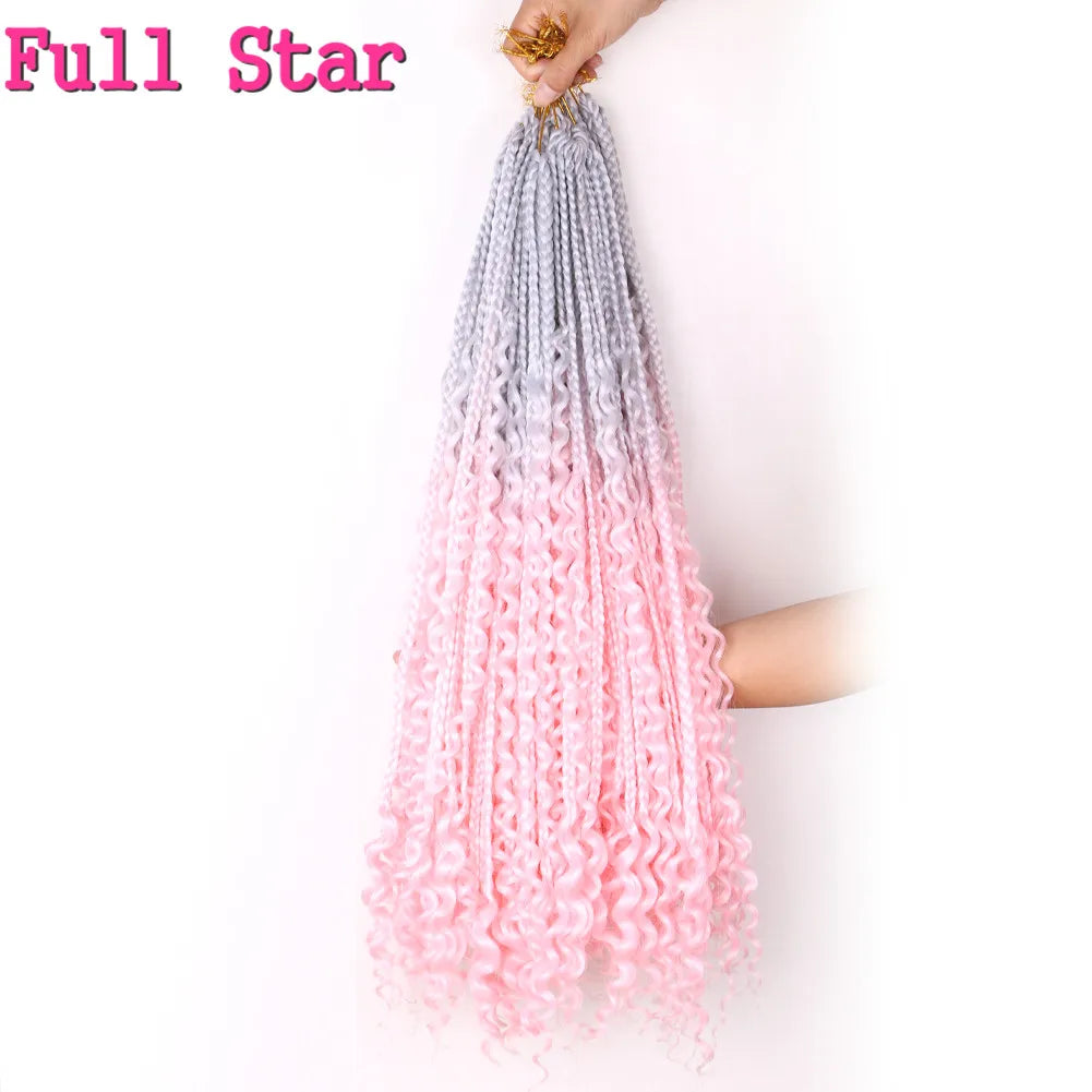 Full Star 22Inch 12 Strands Tight Box Braids Crochet Hair Wavy Ends Synthetic Hair Extensions Ombre  Black Brown Color