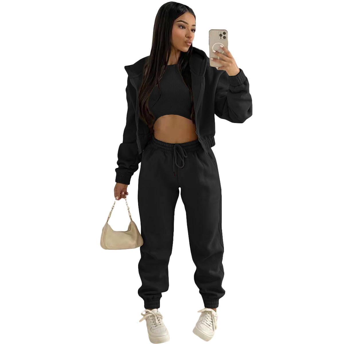 In Stock  Cotton Thick 3 Piece Outfit Joggers Pants Two Piece Pants Set Activewear Women Tracksuit