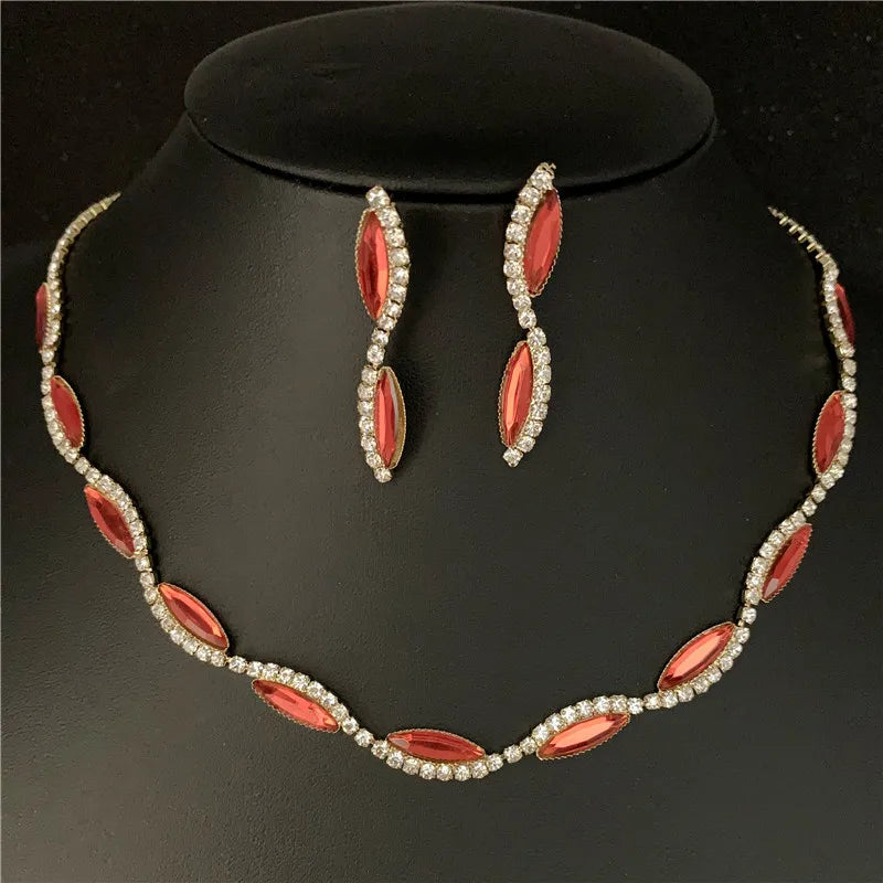 Sexy Wave Bridal Choker Jewelry Set Silver Plated Rhinestone Crystal Necklace Earrings Women Wedding Jewerlry Set
