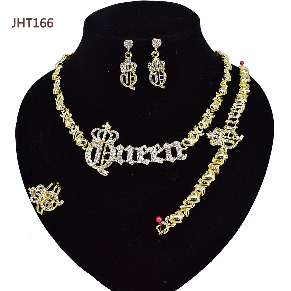 JHT166 Wholesale Jewelry Sets Women's Crown 4piece Xo Jewelry Set Women Real Gold Jewelry Set
