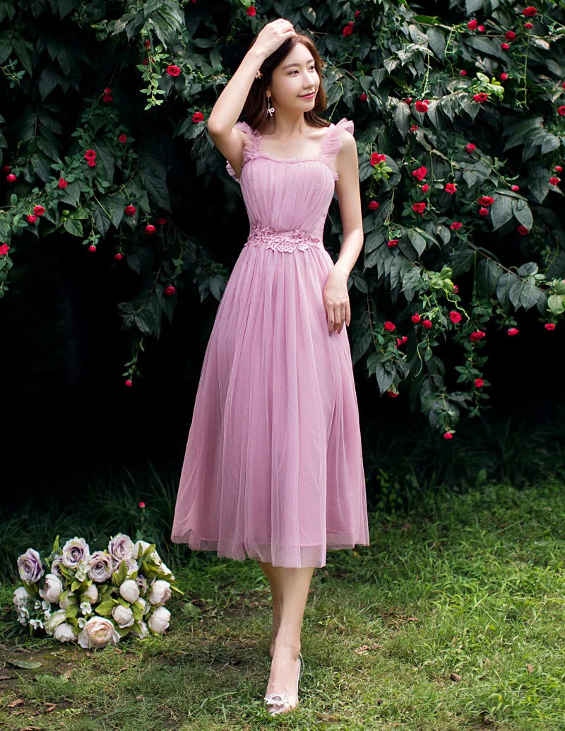 2022 Fashion Wedding Elegant Ruffles Lace Dress Formal Evening Party Dress Spaghetti Strap Long Bridesmaid Dresses - My Store